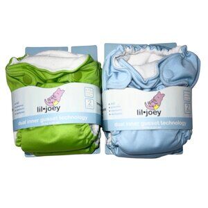Lil Joey Cloth Diaper 2 Pack Newborn/Preemie Green & Blue Reusable AIO
